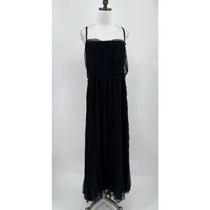 Adele Simpson I. Magnin Vintage 70s Black Chiffon Pleated Sleeveless Maxi Dress